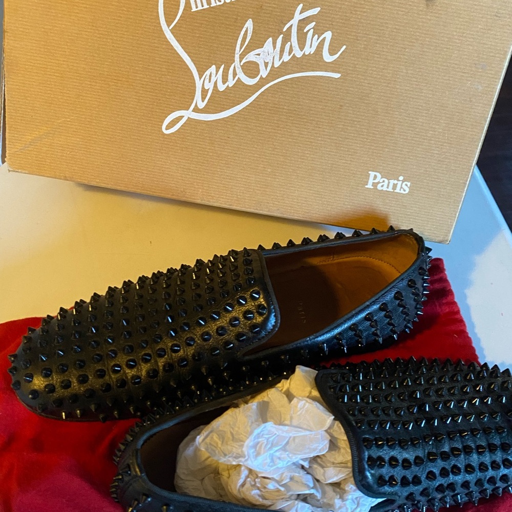 Christian Louboutin Black Studded Loafers